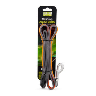 Animal Instincts Flashing Safety USB Nylon Leash Grey/Orange 1.2M