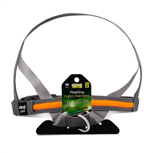 Animal Instincts Flashing Safety USB Full Shine Nylon Harness Grey/Orange M 75cm