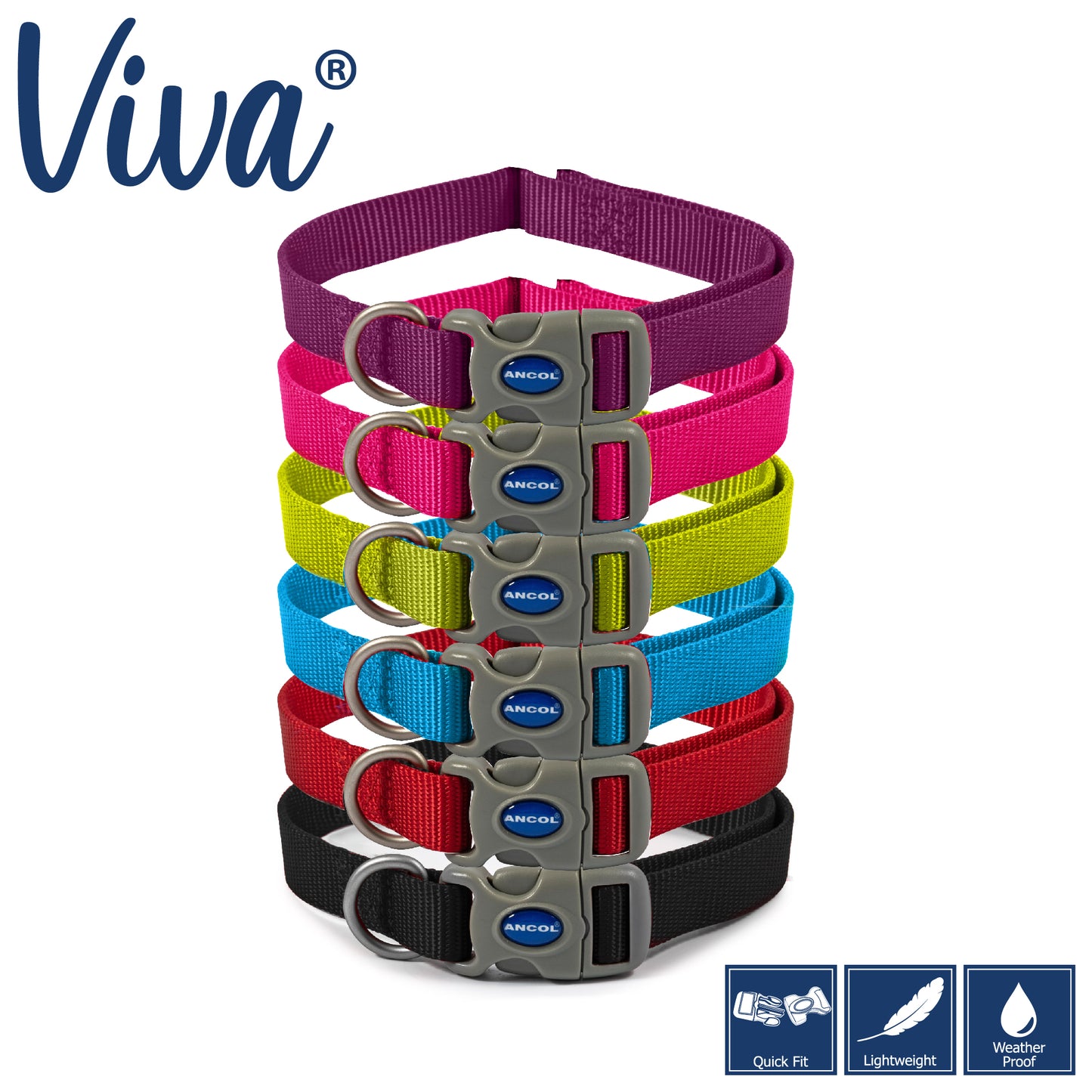 Ancol Viva Adjustable Collar Black 20-30cm Size 1-2