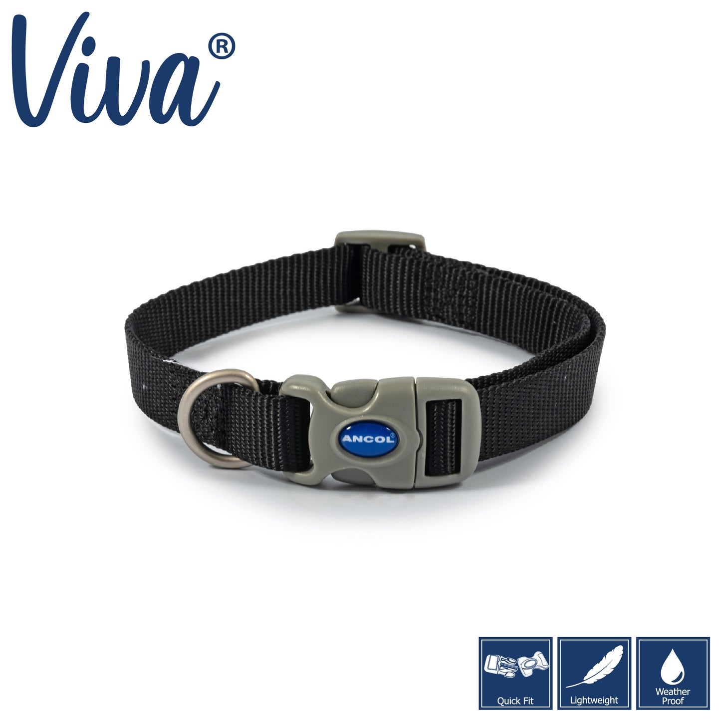 Ancol Viva Adjustable Collar Black 30-50cm Size 2-5