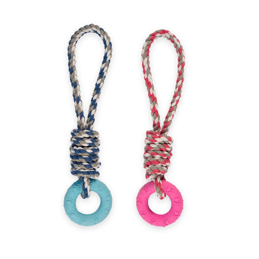 Ancol Small Bite Rope & Rings Pink or Blue
