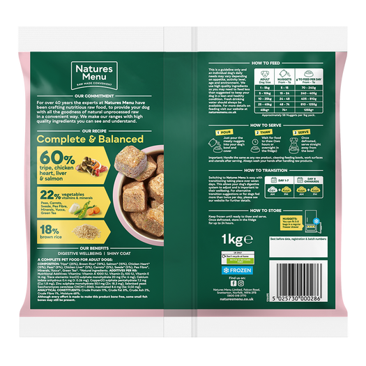 Natures Menu Nuggets - 60% Tripe, Chicken, Heart, Liver & Salmon 1kg