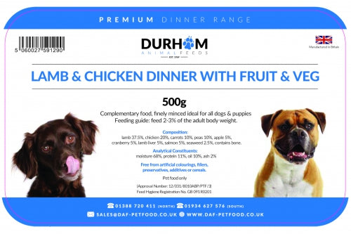 DAF Lamb & Chicken Dinner, Fruit & Veg Dinner 500g